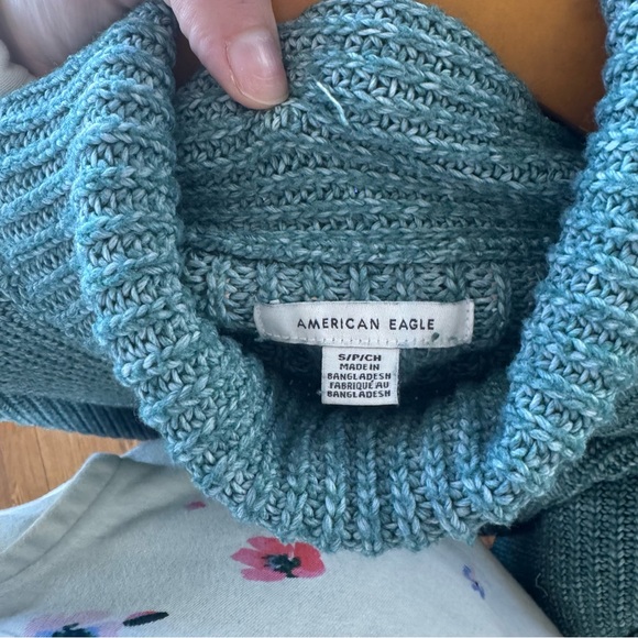 AEO Emerald Green Chunky Oversize Long Knit Turtleneck Sweater S - Picture 2 of 2